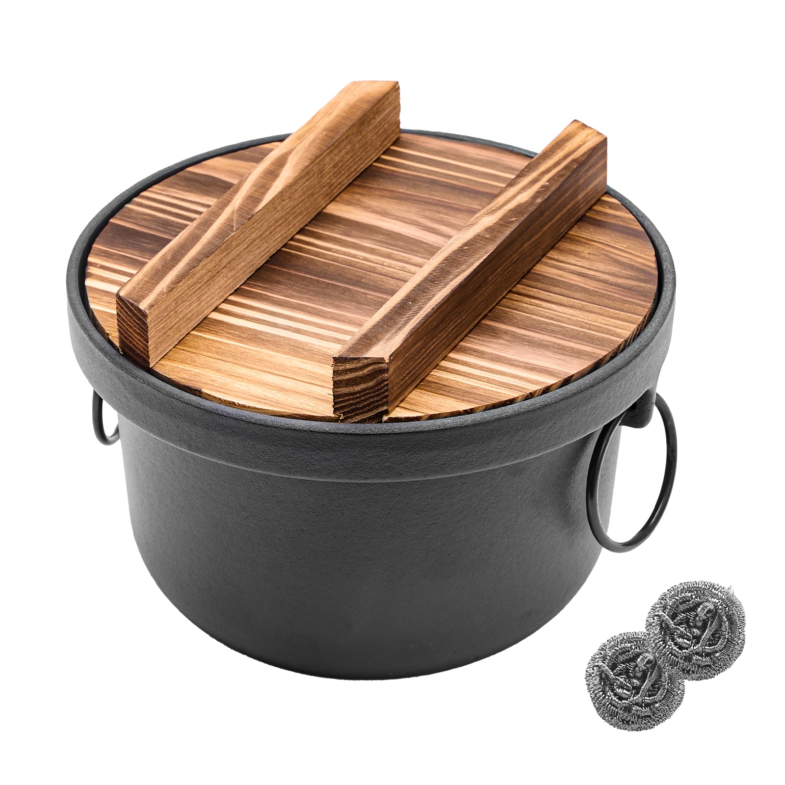 WANGYUANJI Cast Iron Dutch Oven With Wooden Lid, Safe And Non-Coatings, Deep Pot For Camping, 7.9" Cast Iron Pot With Handles For Cooking Rice, Soup, Skewers_voghion.com